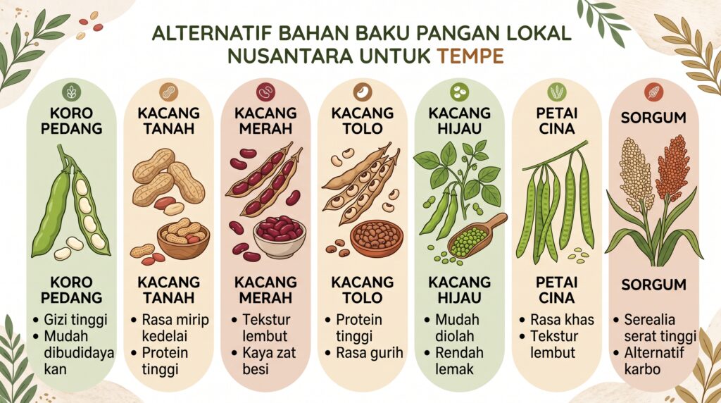 Ilustrasi Perbandingan 7 Jenis Bahan Pangan Lokal Pengganti Tempe